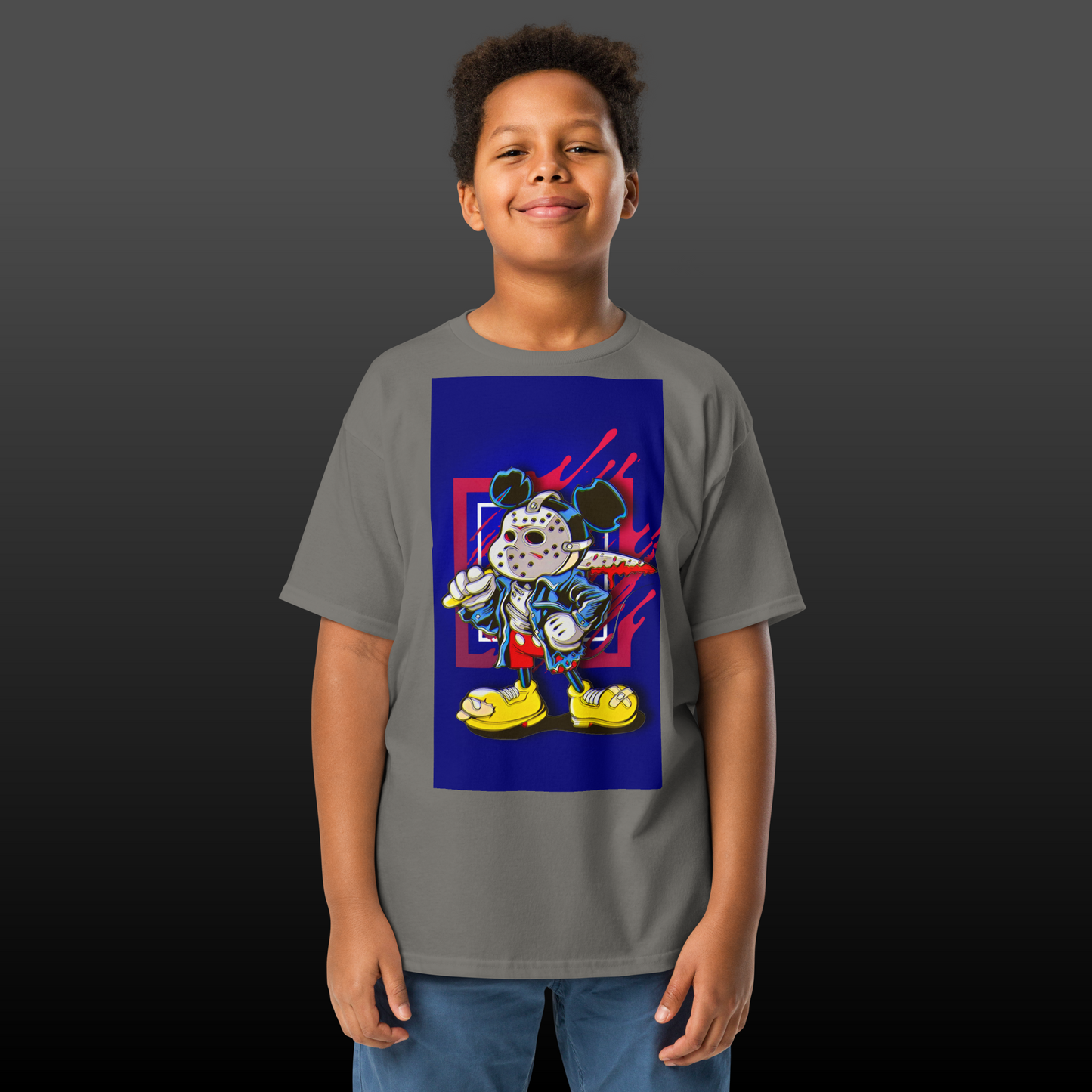 Designer Mickey-Mouse as Jason from Friday the 13th Youth Classic Tee| Available in Multiple Colors | Design on Front & Back