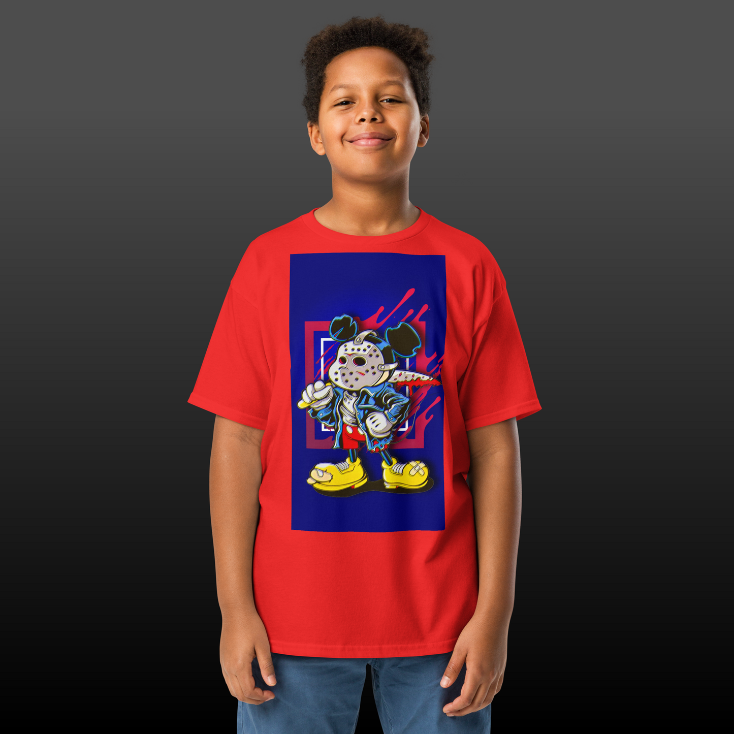 Designer Mickey-Mouse as Jason from Friday the 13th Youth Classic Tee| Available in Multiple Colors | Design on Front & Back