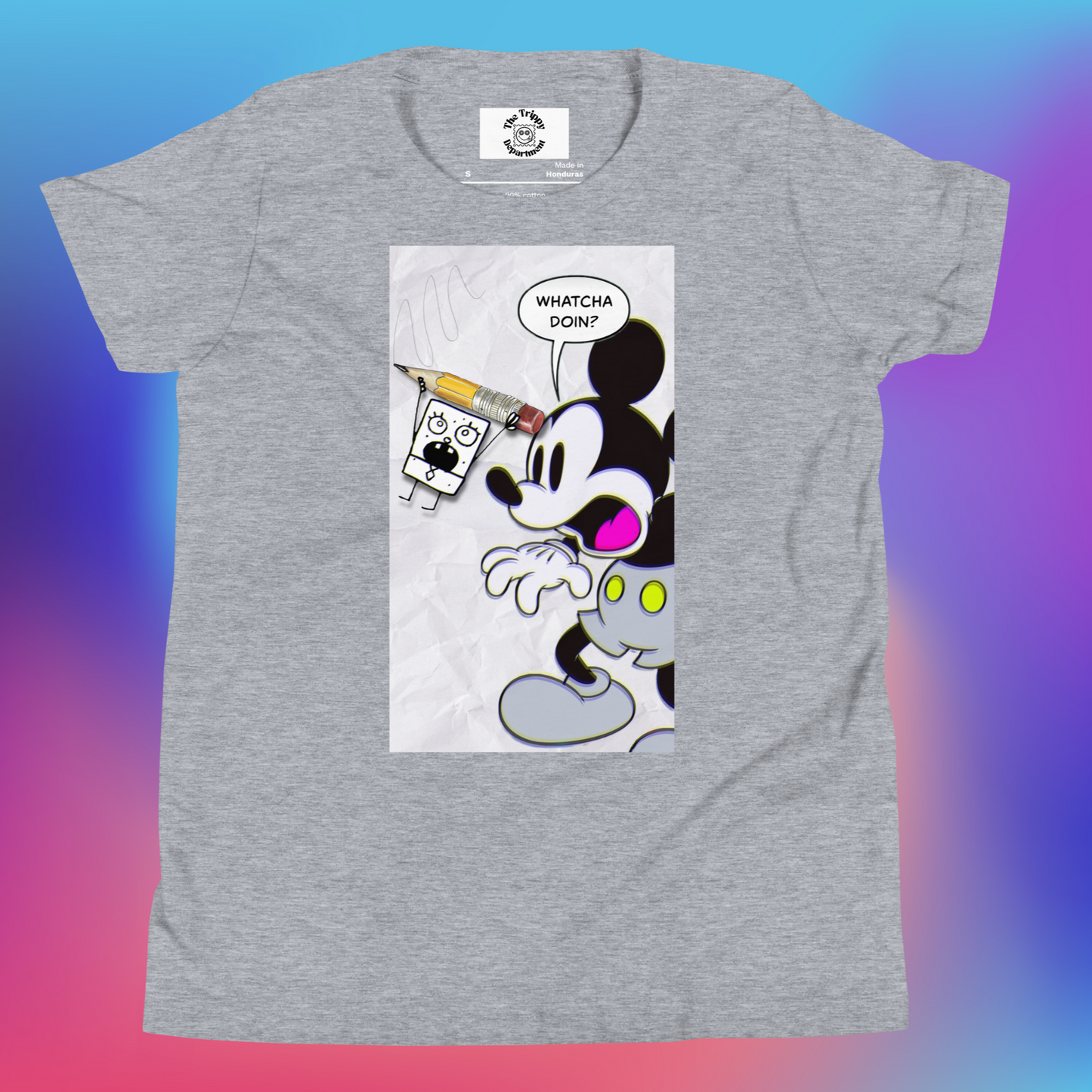 Designer Mickey-Mouse and Doodlebob Youth Short Sleeve T-Shirt | Available in Multiple Colors  | Design on Front & Back