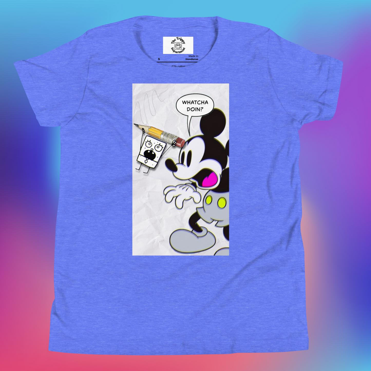 Designer Mickey-Mouse and Doodlebob Youth Short Sleeve T-Shirt | Available in Multiple Colors  | Design on Front & Back