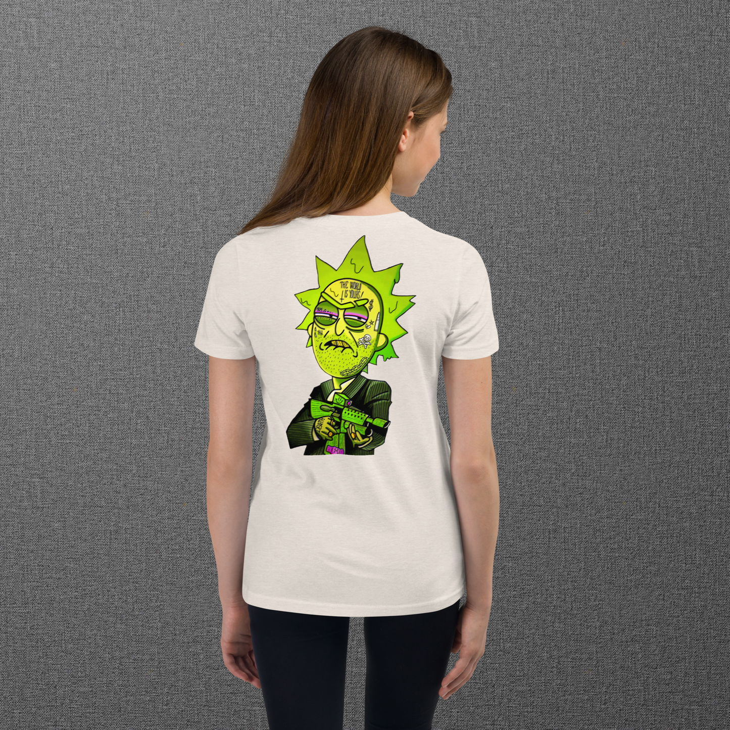 Designer Rick and Morty Youth Short Sleeve T-Shirt | Available in Multiple Colors | Design on Front & Back