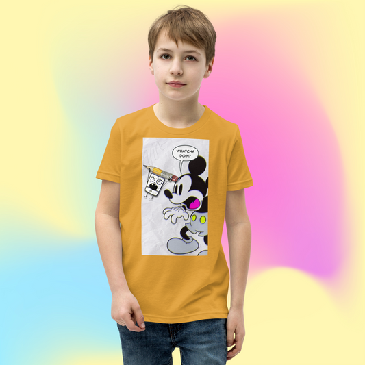 Designer Mickey-Mouse and Doodlebob Youth Short Sleeve T-Shirt | Available in Multiple Colors  | Design on Front & Back