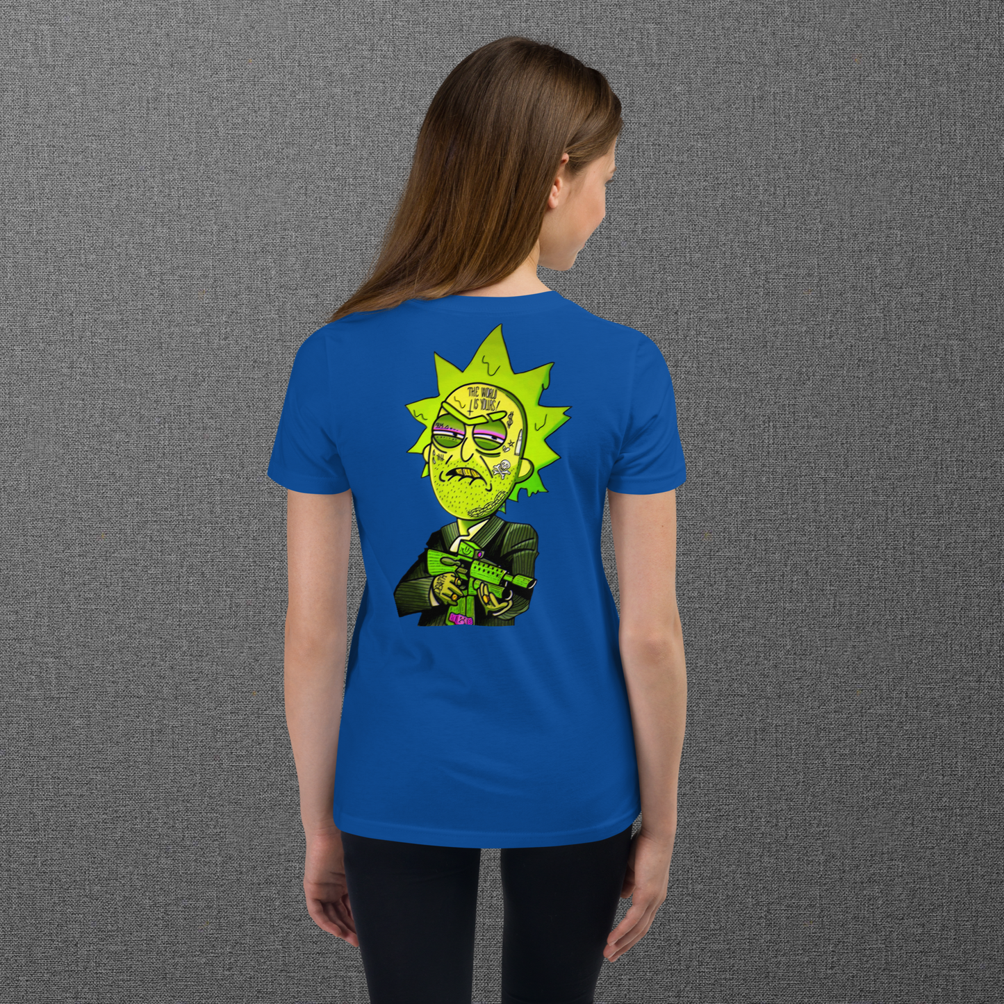 Designer Rick and Morty Youth Short Sleeve T-Shirt | Available in Multiple Colors | Design on Front & Back